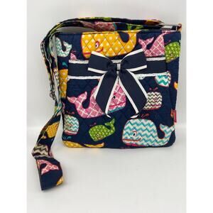 N. Gil Purse Quilted Fabric Women's/Childs Tote Bag‎ Whales Zip Closure Blue